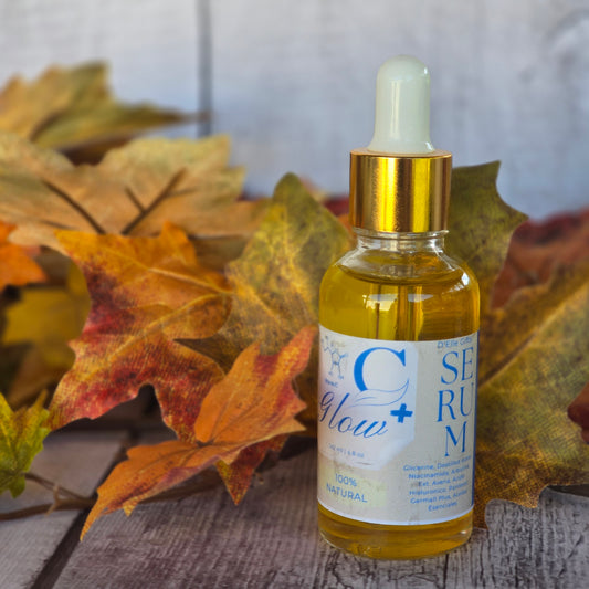 Bottle of C+R+M oil with a dropper on autumn leaves