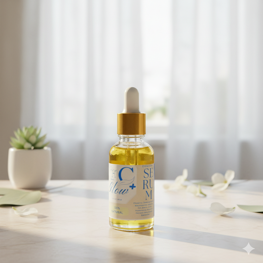 Bottle of serum on a table with a blurred background