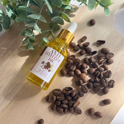 aceite con extracto de cafe que ayuda a humectar y despertar la piel que tiene celulitis con 100% ingredientes naturales