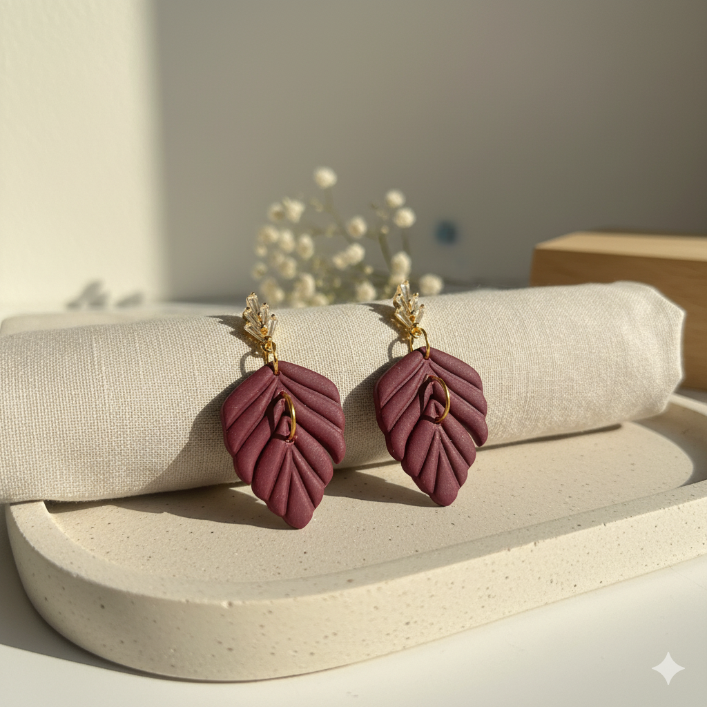 Hojas de color vinol, elegantes, con accesorios en oro. Livianas y versatiles.