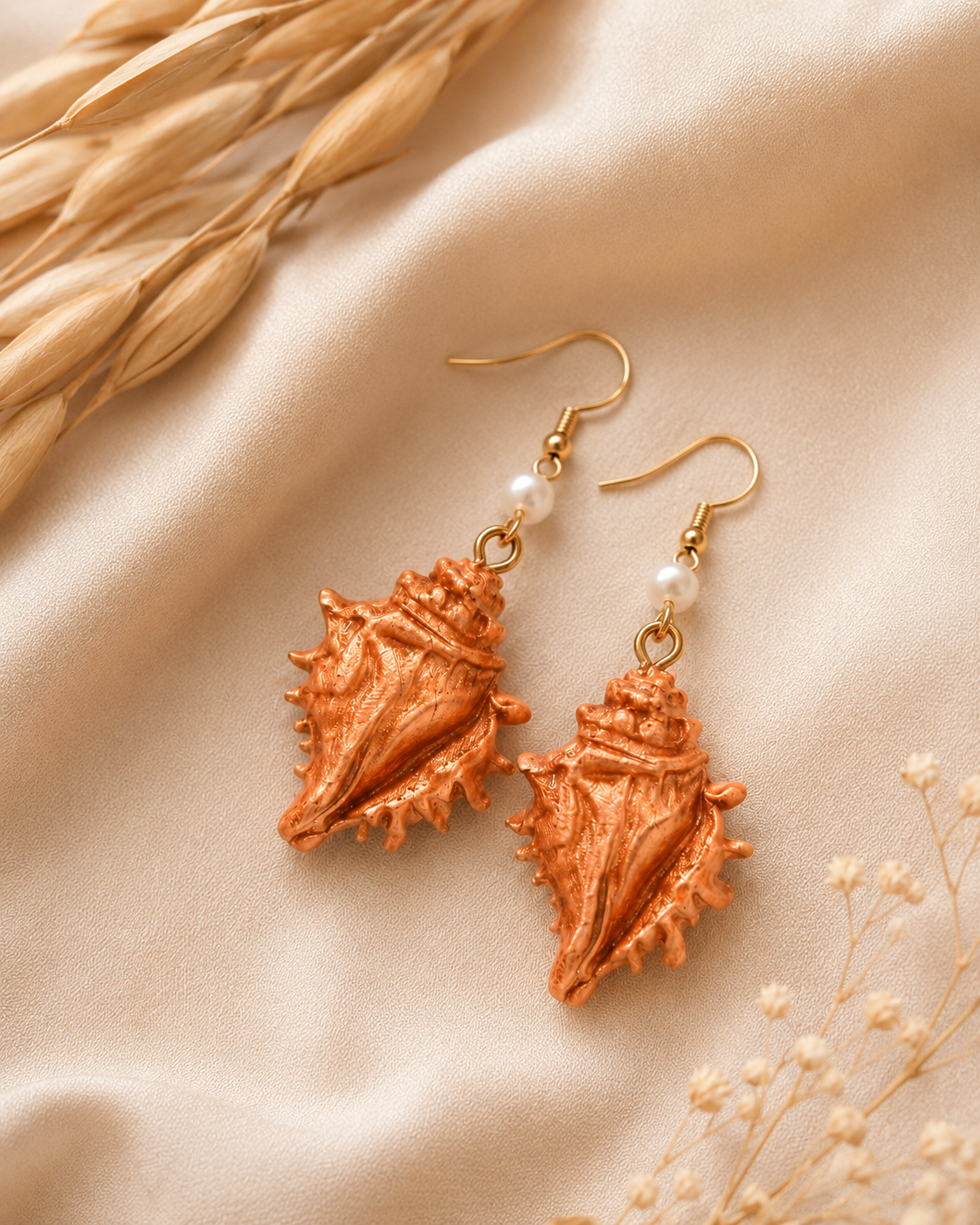hermosa joyeria en polimero de caracoles de verano en color bronce