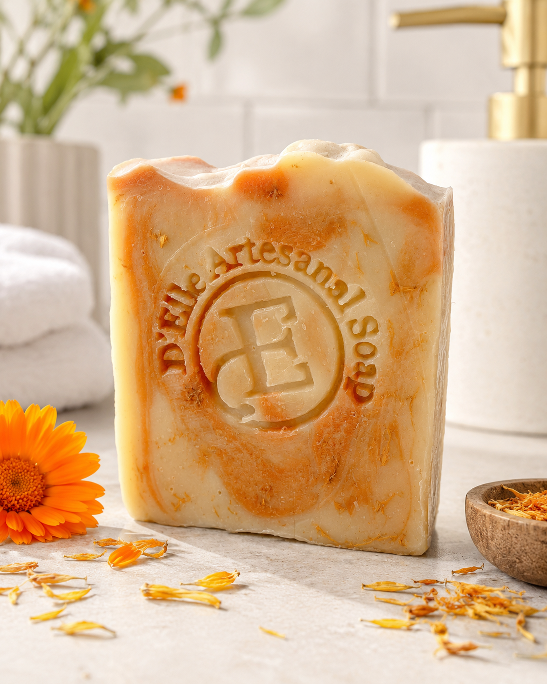 Caléndula artesanal elaborada a mano su lather cremoso limpia sin irritar, calma la piel delicada y deja una sensación de comodidad duradera.