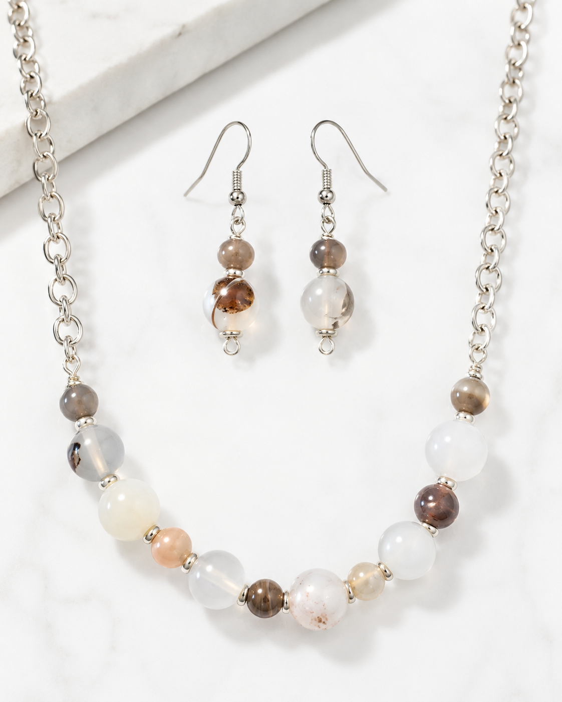 Translucent White Brown Set | Set de Joyería Cristales Transparentes Vivaé