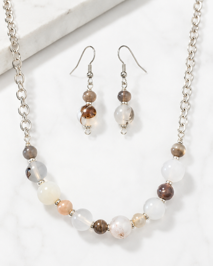 Translucent White Brown Set | Set de Joyería Cristales Transparentes Vivaé