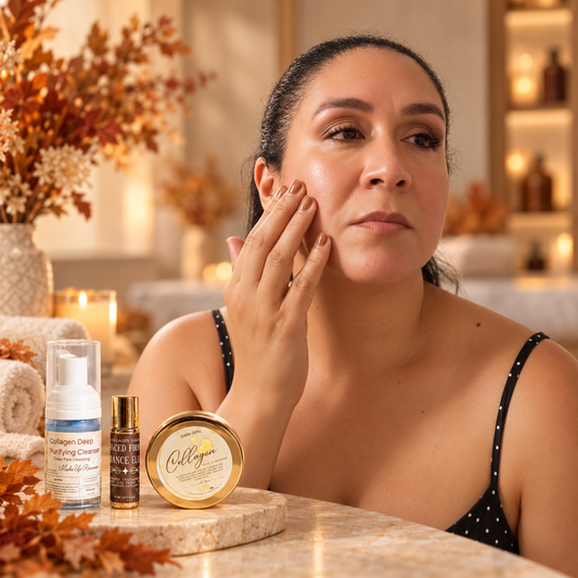 es una foto de mujer utilizando la crema de colageno para iluminar su piel, en esa foto yo Elizabeth de 53 años quiero que vean como el colágeno deja mi piel
